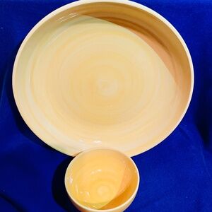 Parini 2pc Ceramic Set CHIPS and SALSA PLATTER  NIB 12.5 Serving  5” Dip Bowls